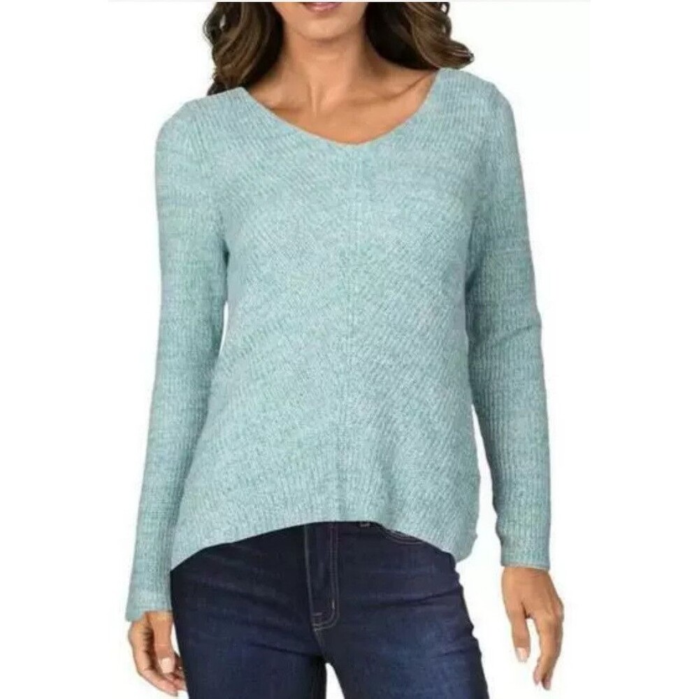 Style & Co Women's Sweater Top Plus Size 1X Green Marble V-Neck Long Sleeve